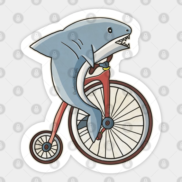 Shark On A Bike Sticker by nonbeenarydesigns